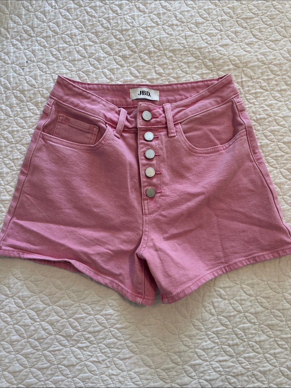 Pink High-Rise Button-Front Denim Shorts
